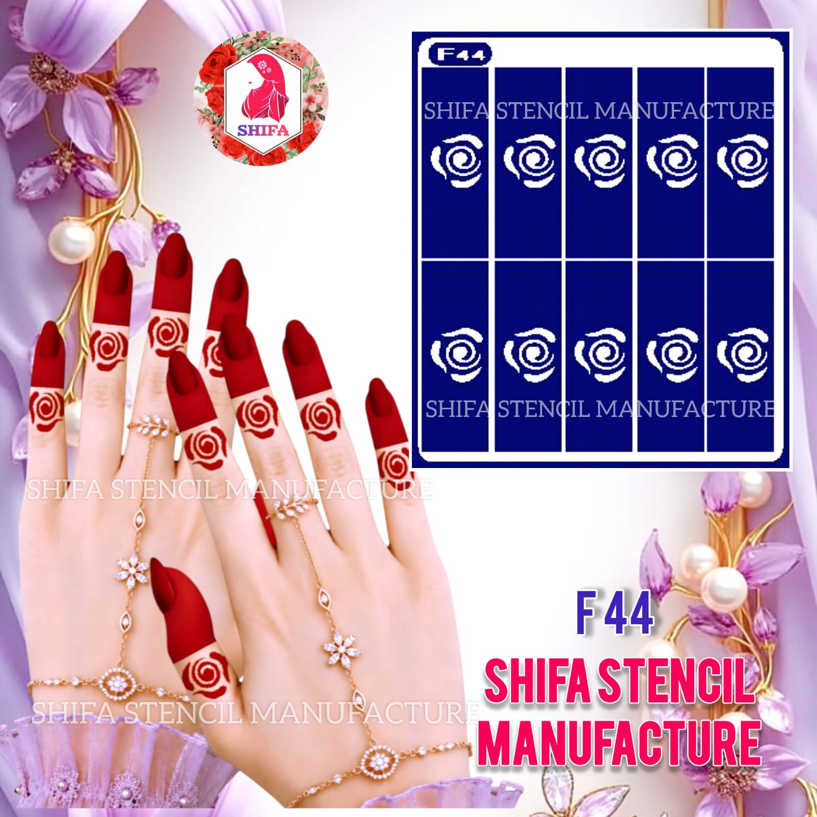 F 44 Spiral Rose Fingertip Stencil Sticker Overview Henna Stencil - Shifa Stencil